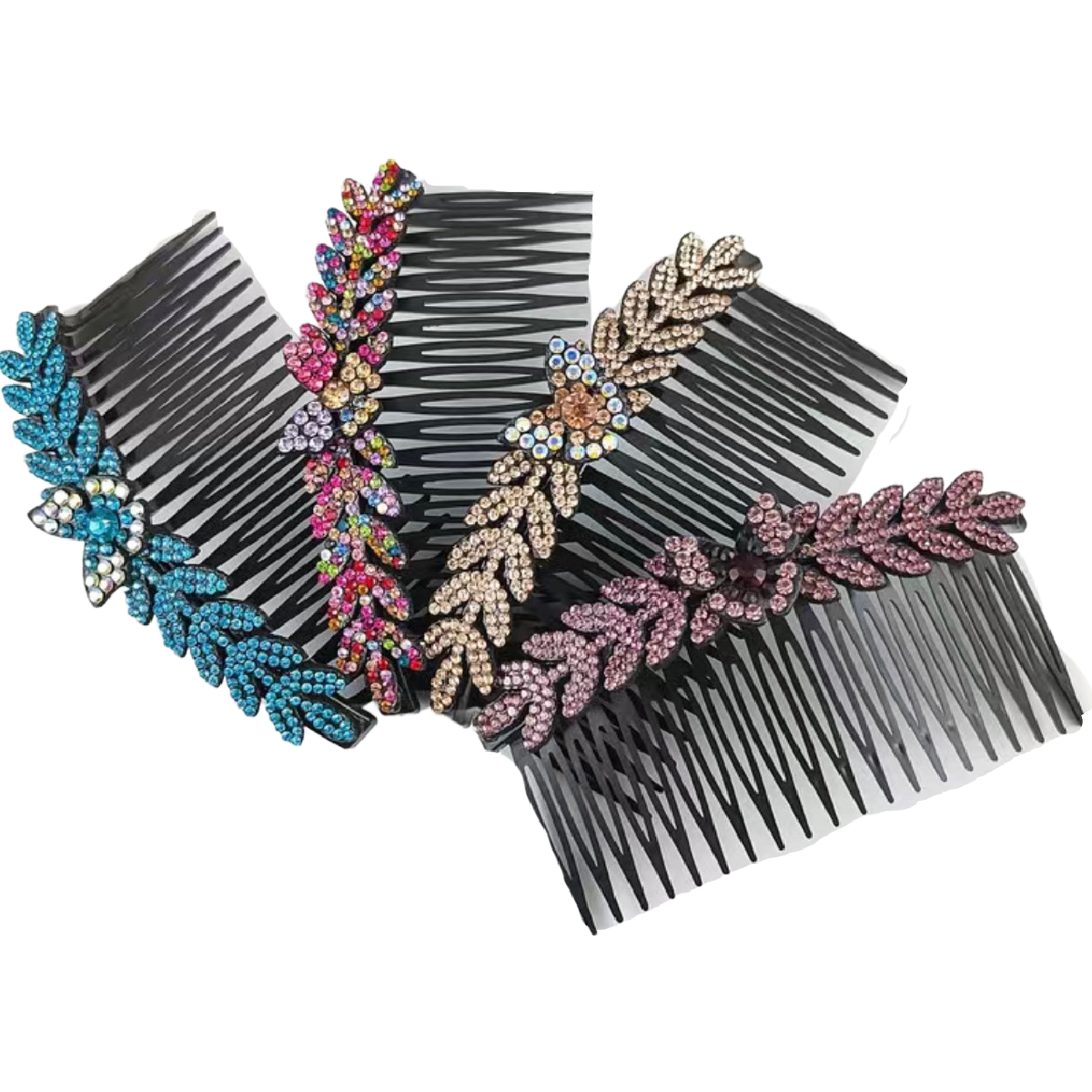 Butterfly Leaf Rhinestone Hair Side Comb Barrette Elegant Sparkling Accessory