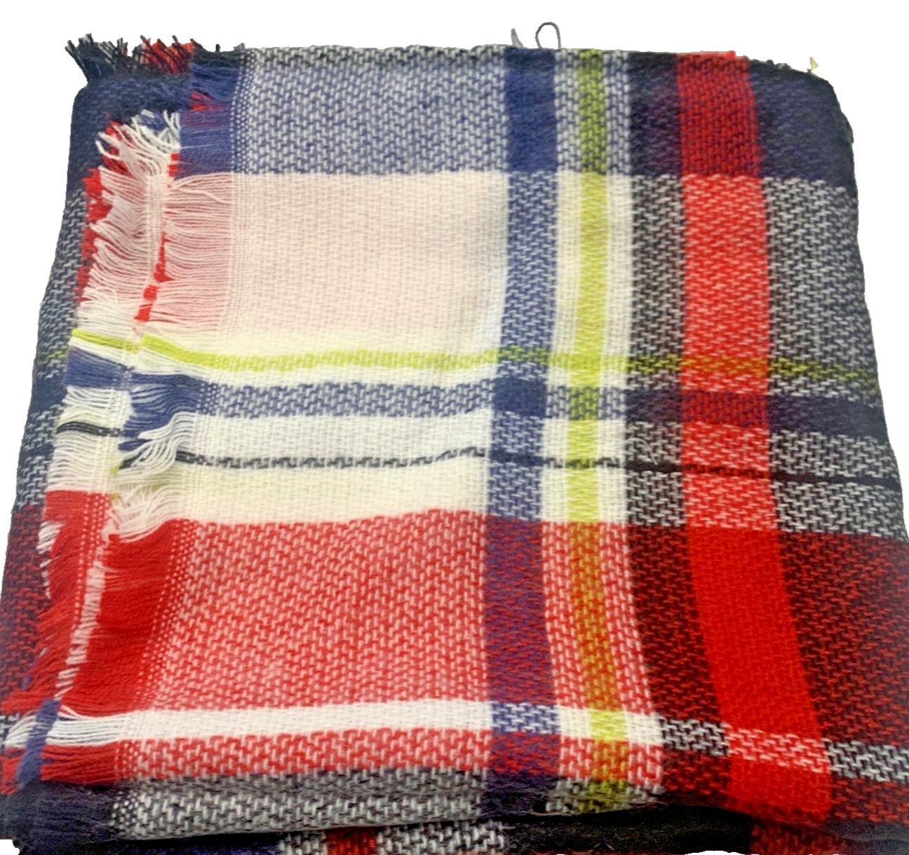 Large Plaid Blanket Wrap Scarf Square 47” Red Blue Green White Soft Acrylic