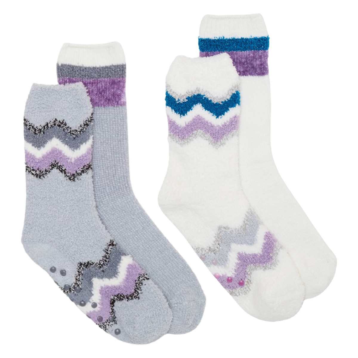 Joyspun Luxury Lounge Gripper Soft Socks 4pk Size 4-10 Purple Gray White New Lot