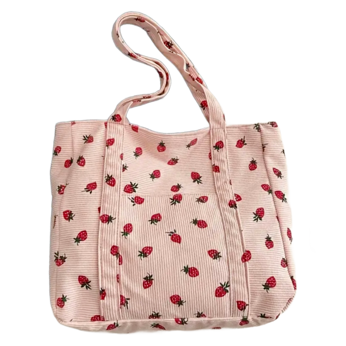 Corduroy Tote Bag Strawberry Pattern Large 13"x12" Shoulder Bag Purse New