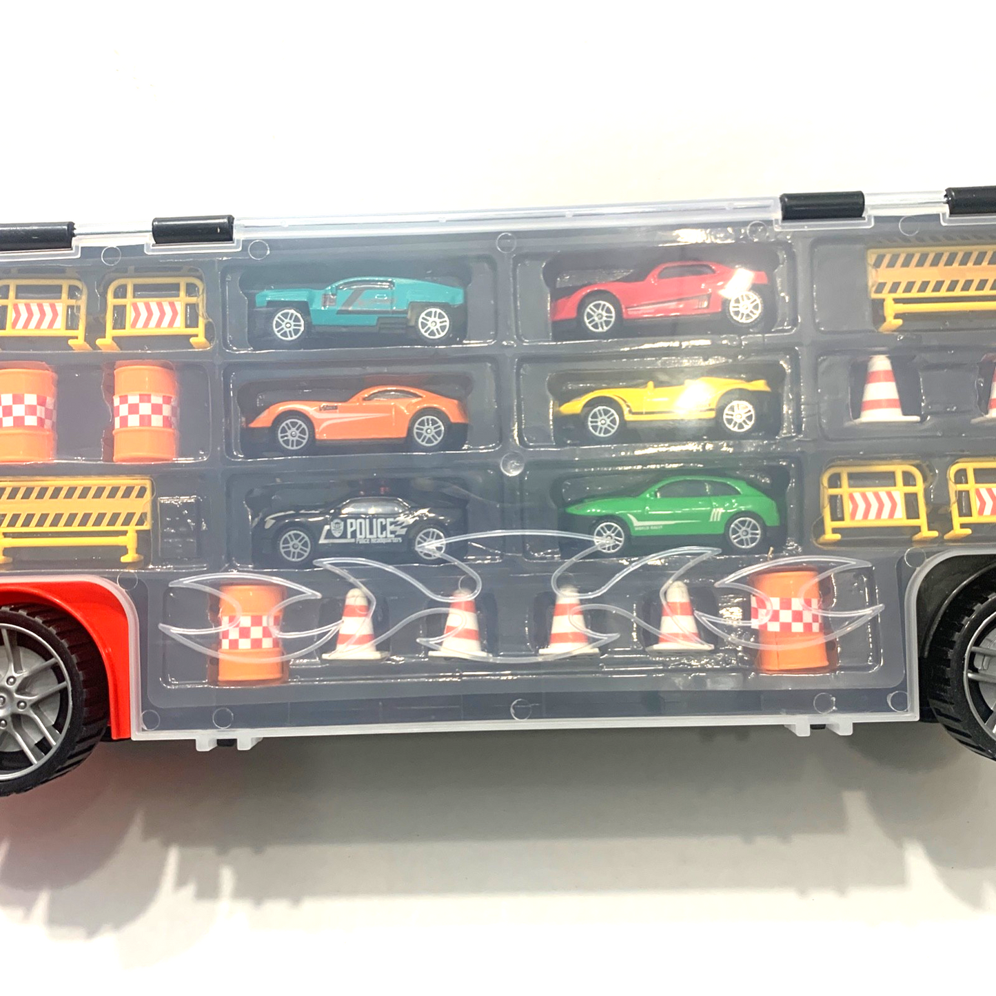 Kids Transport Car Carrier Truck Toy, 6 Die-Cast Vehicles & Road Accessories New