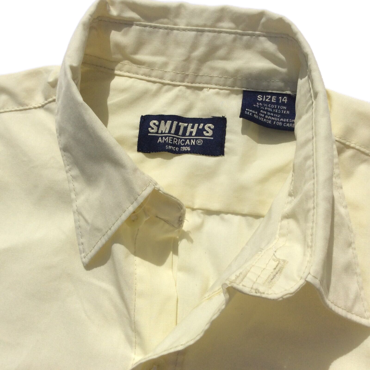 Smith American Dress Shirt Size 14 Button Up Short Sleeve Chest Pocket Yellow