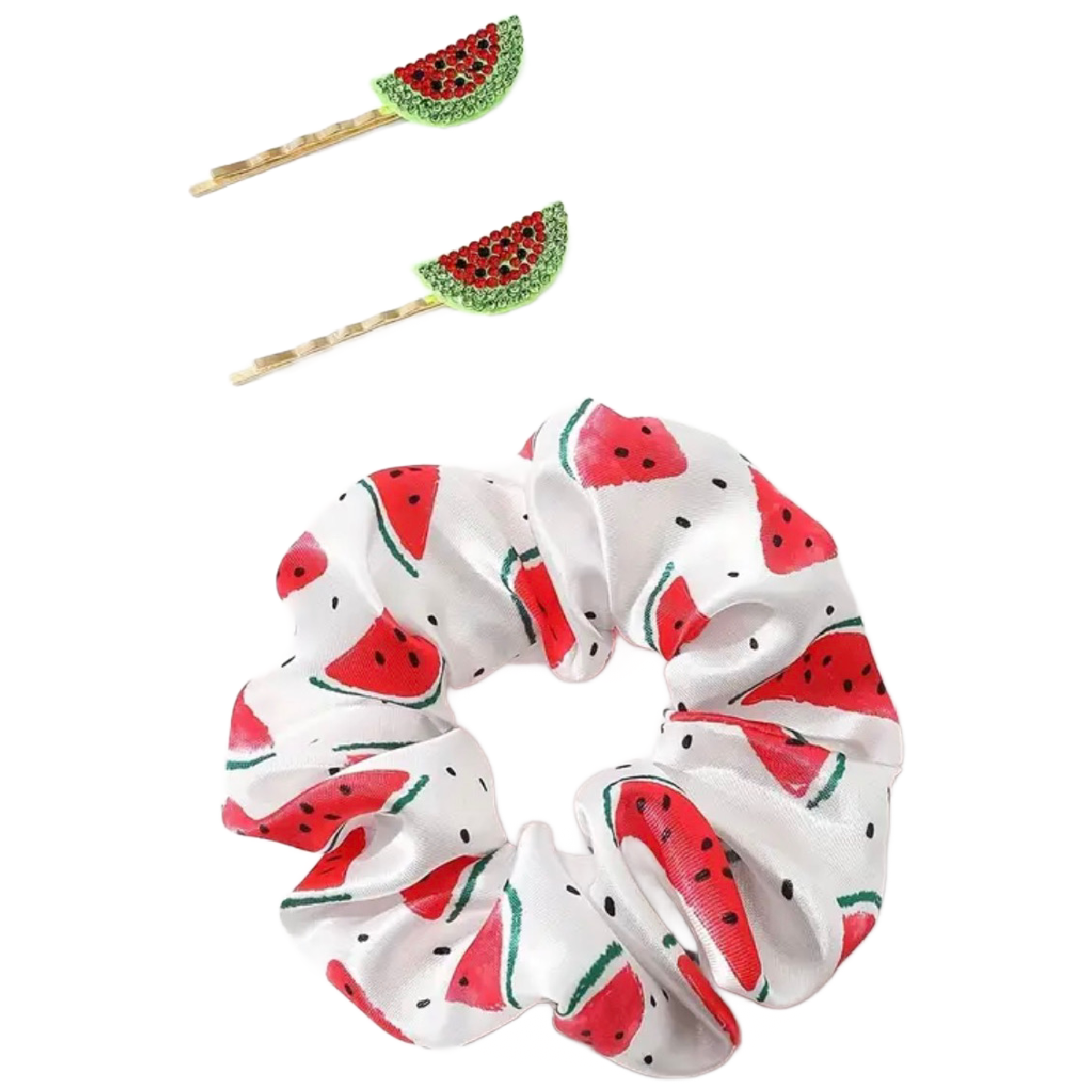 Avocado & Watermelon Scrunchies Rhinestone Bobby Pin Hair Accessory Sets