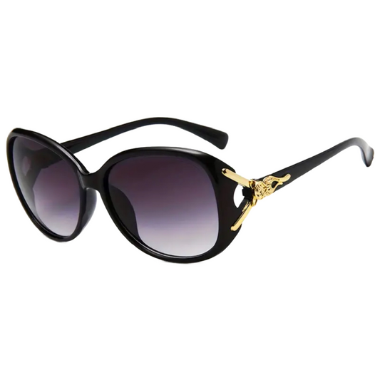 Women's Fashion Black Sunglasses With Gold Fox Head Purple Gradient New Shades