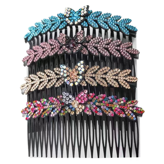 Butterfly Leaf Rhinestone Hair Side Comb Barrette Elegant Sparkling Accessory