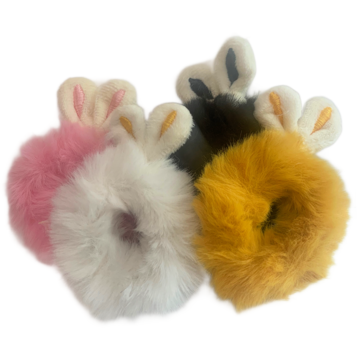 Bunny Rabbit Ears Plush Hair Tie Elastic Ring Ponytail Holder 4pc New Easter Set