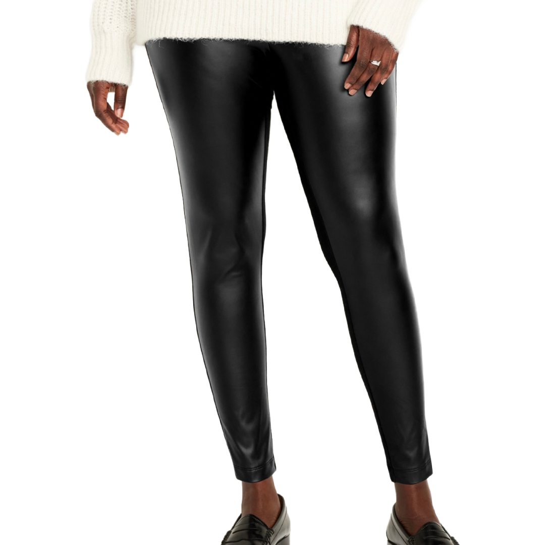 Old Navy Black Faux-Leather Skinny Leggings Plus Sizes Layering High-Waisted New