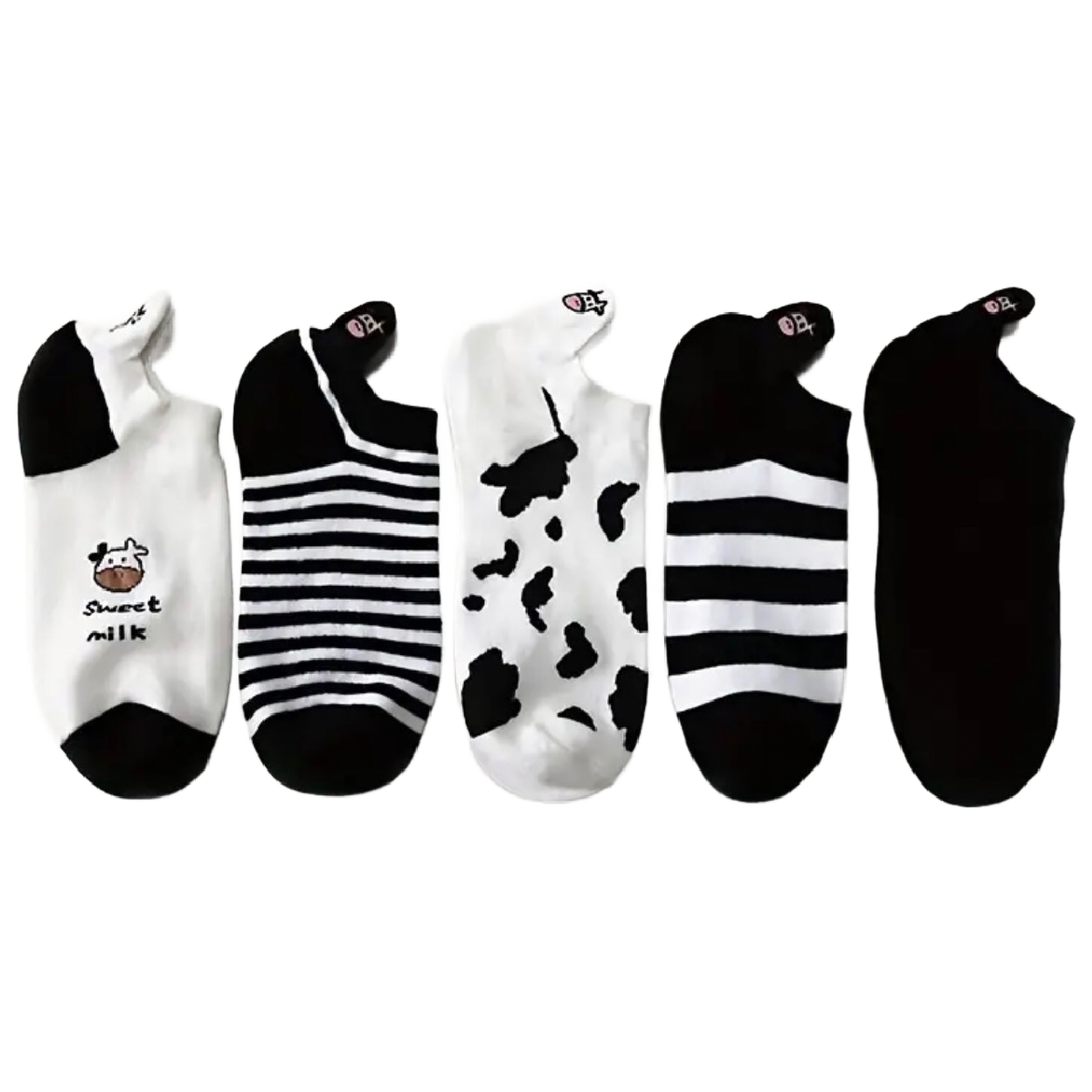 5 Pairs of Cow Stripe Socks Low Cut Ankle White Black Women's Stockings Hosiery