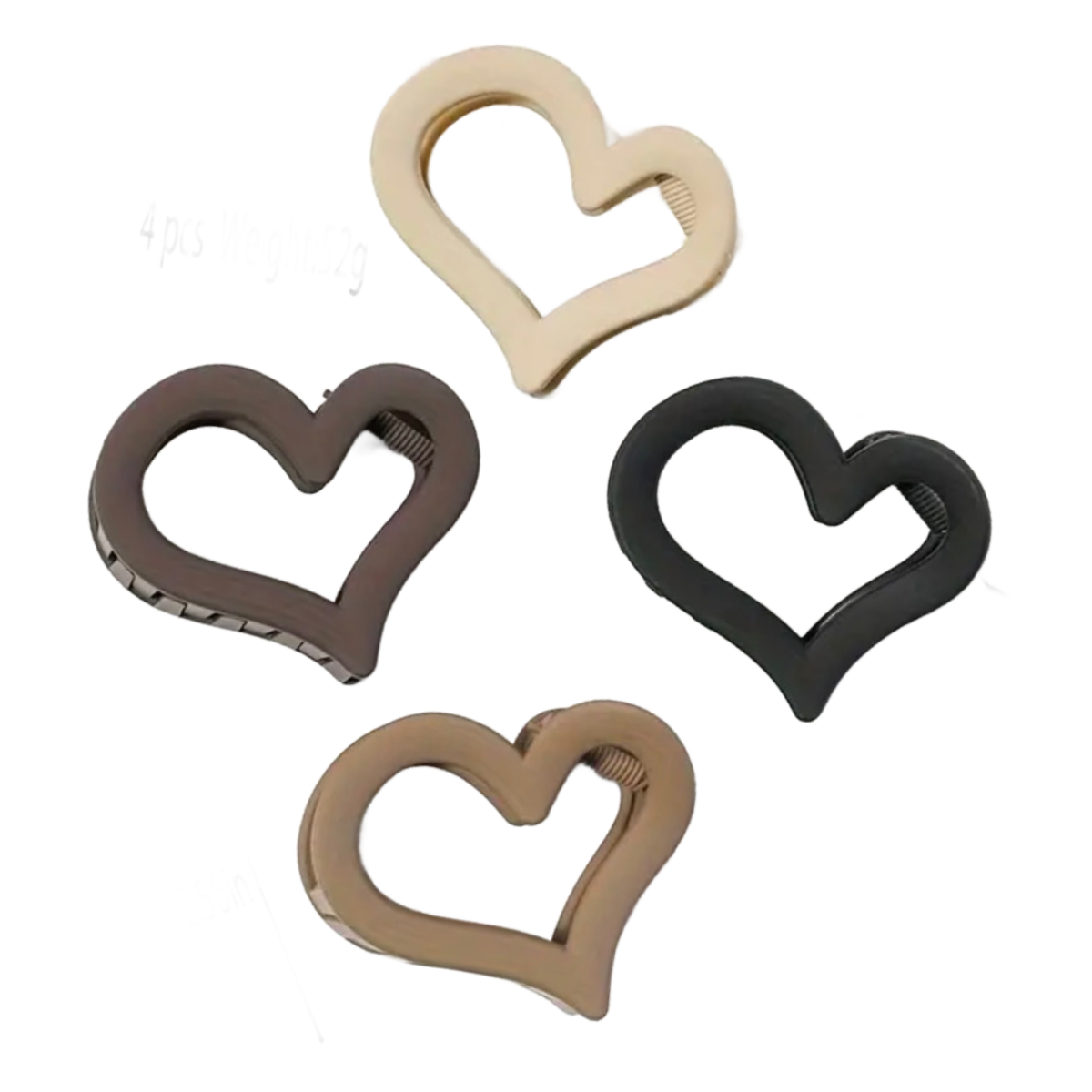 4 Pack of Heart Shaped Hair Claw Shark Clips 2.5" New Lot Accessory Neutral Set