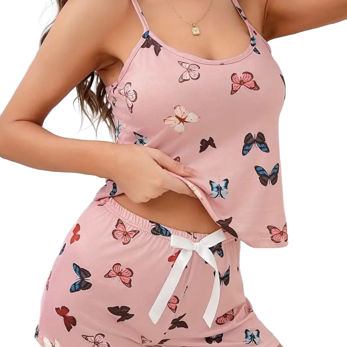 Pink Butterflies PJ 2pc Set Women's Loungewear Butterfly Pajamas Cami Top Shorts