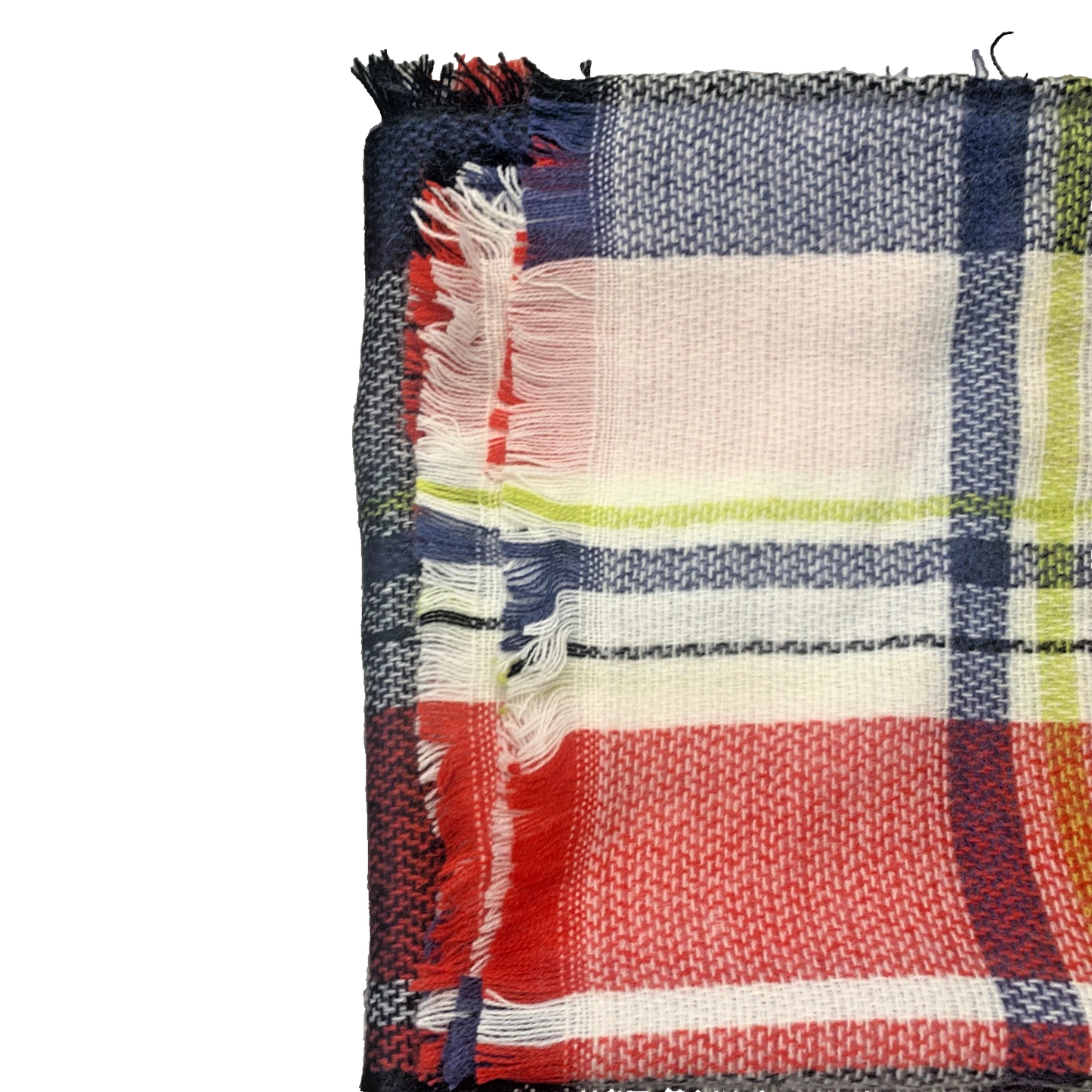 Large Plaid Blanket Wrap Scarf Square 47” Red Blue Green White Soft Acrylic
