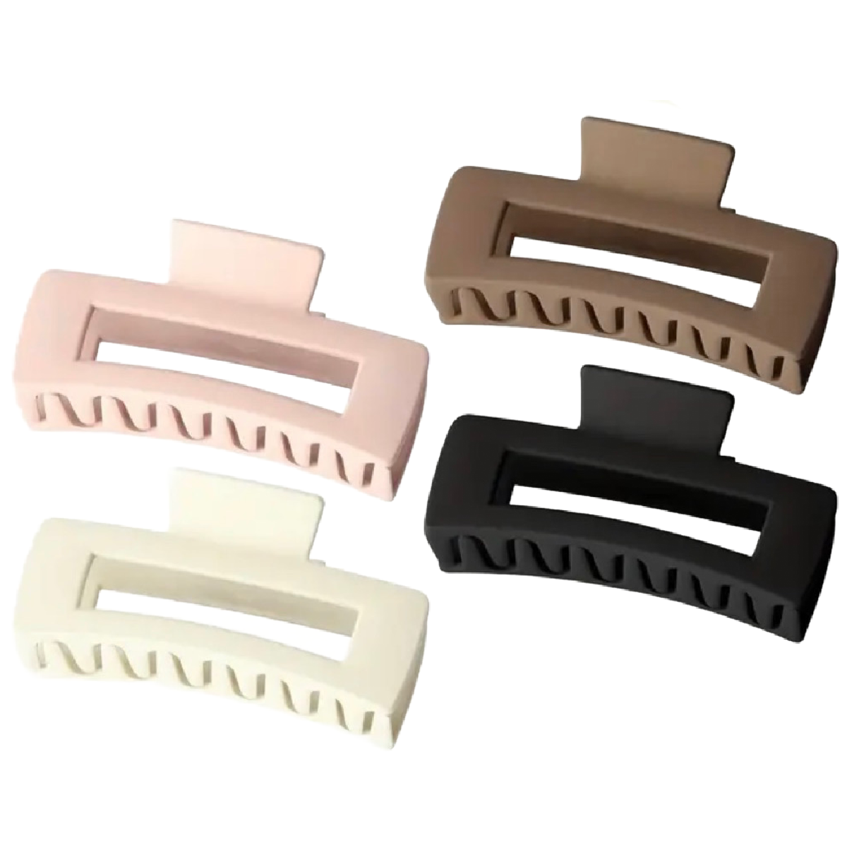 Lot of 4 Hair Claw Shark Clips 4.13" Matte Hollow Rectangle Non Slip Neutral New