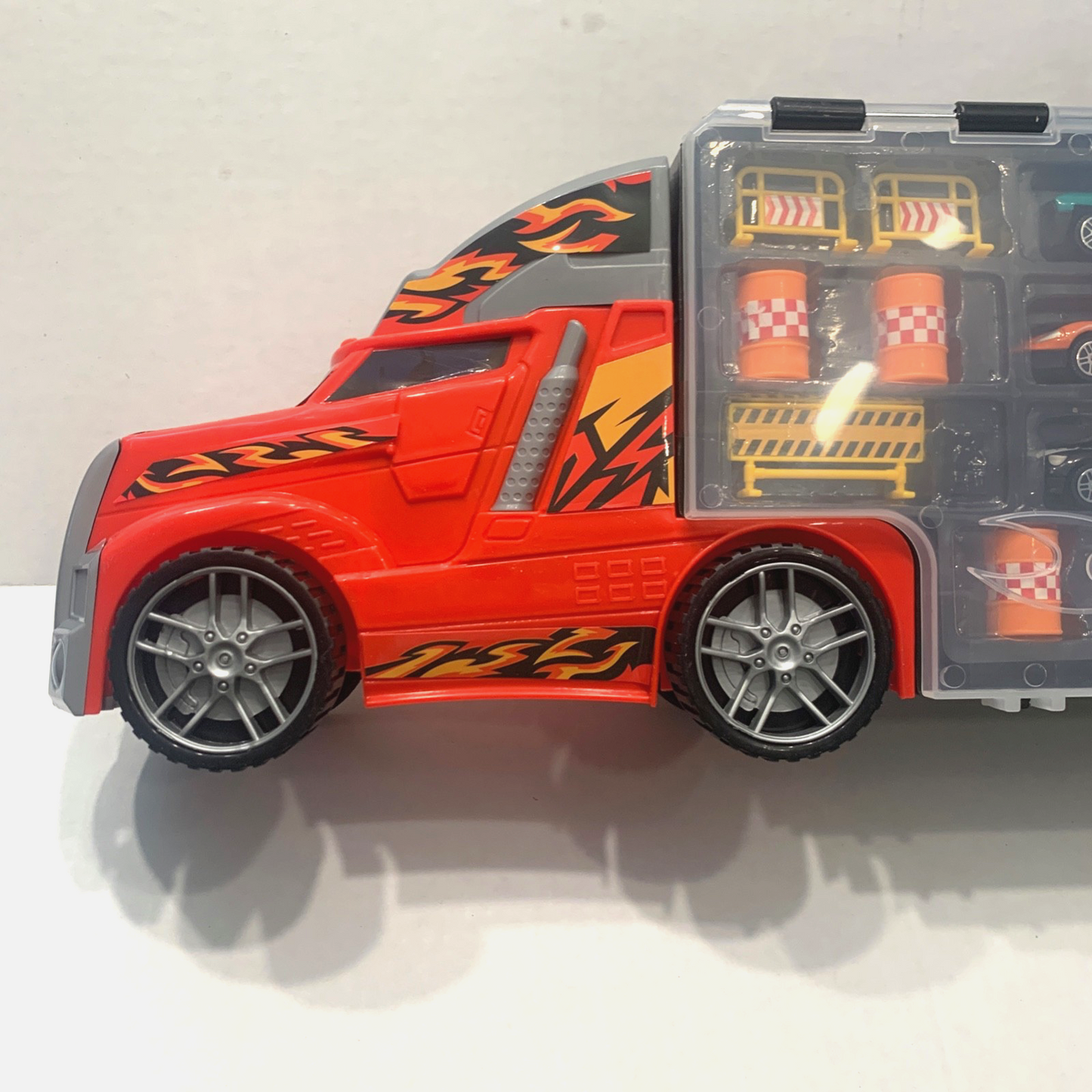 Kids Transport Car Carrier Truck Toy, 6 Die-Cast Vehicles & Road Accessories New