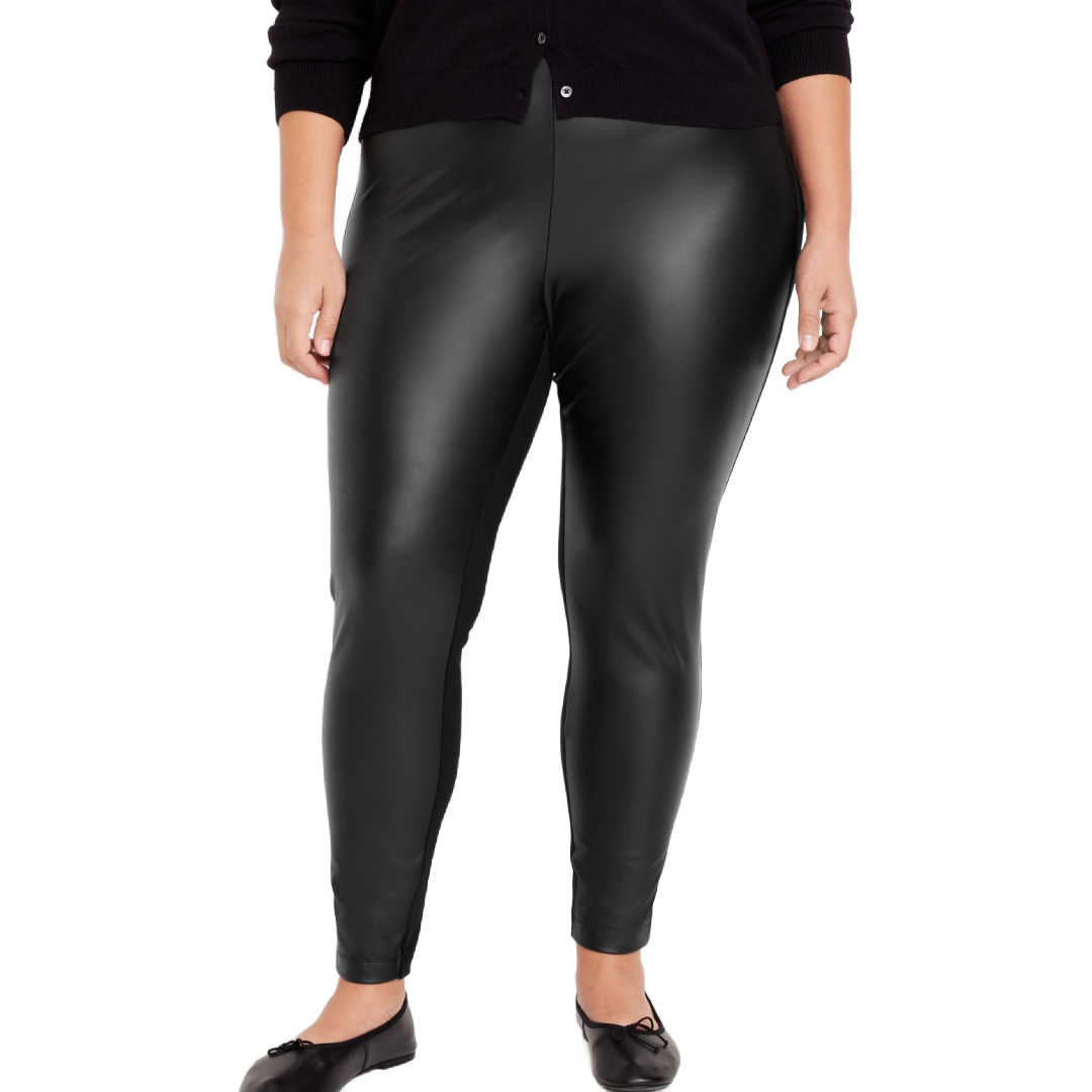 Old Navy Black Faux-Leather Skinny Leggings Plus Sizes Layering High-Waisted New