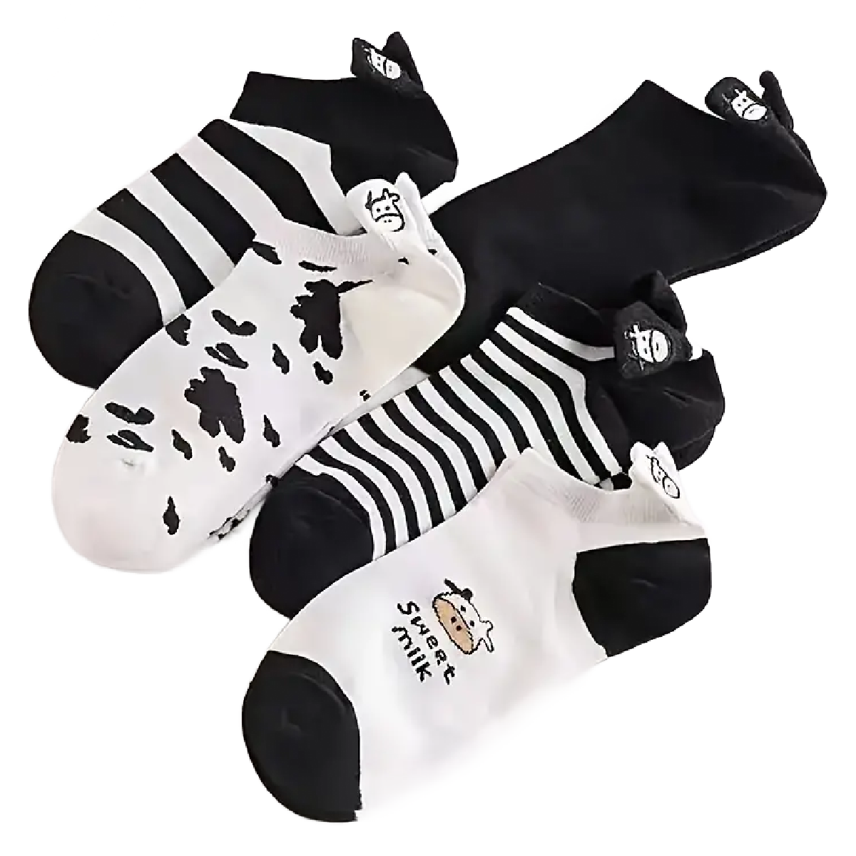 5 Pairs of Cow Stripe Socks Low Cut Ankle White Black Women's Stockings Hosiery