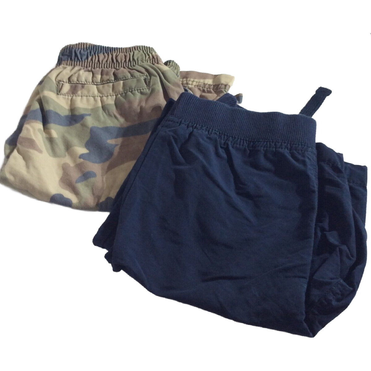 Lot of 2 Faded Glory Shorts Boys Size 6/7 Small Camo & Navy Blue Elastic Waist