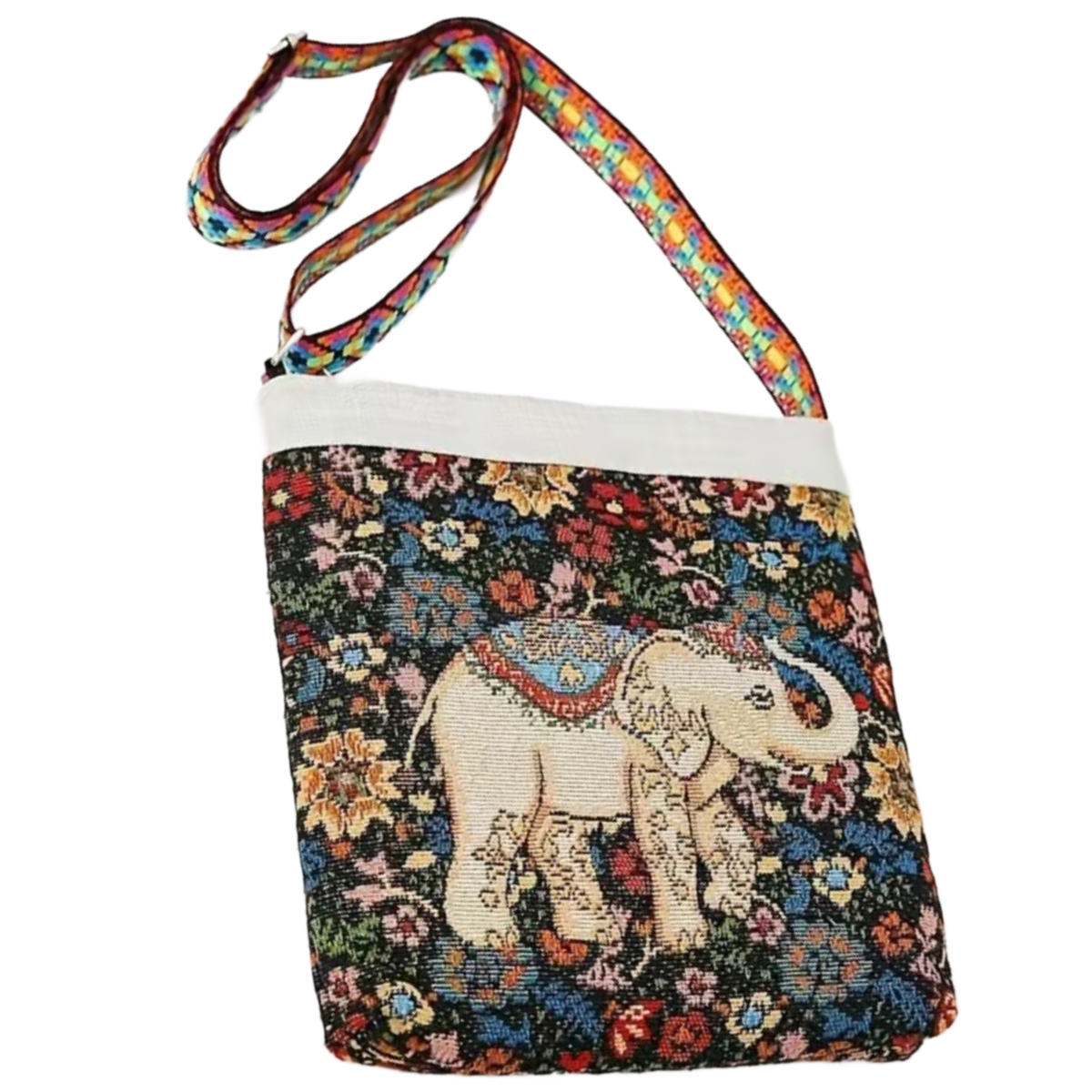 Elephant Embroidered Tote Purse Colorful Floral Crossbody Bag Zipper Pocket NEW