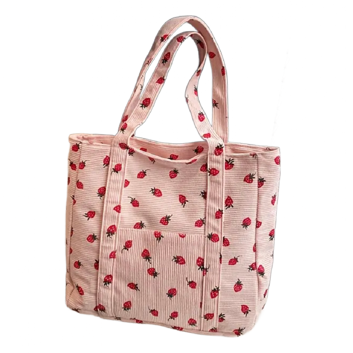 Corduroy Tote Bag Strawberry Pattern Large 13"x12" Shoulder Bag Purse New