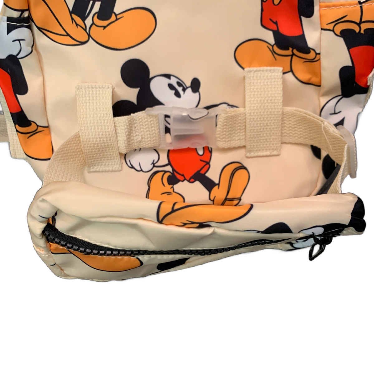 Disney Mickey Mouse Small Backpack Detachable Pouch Neutral Apricot Beige New
