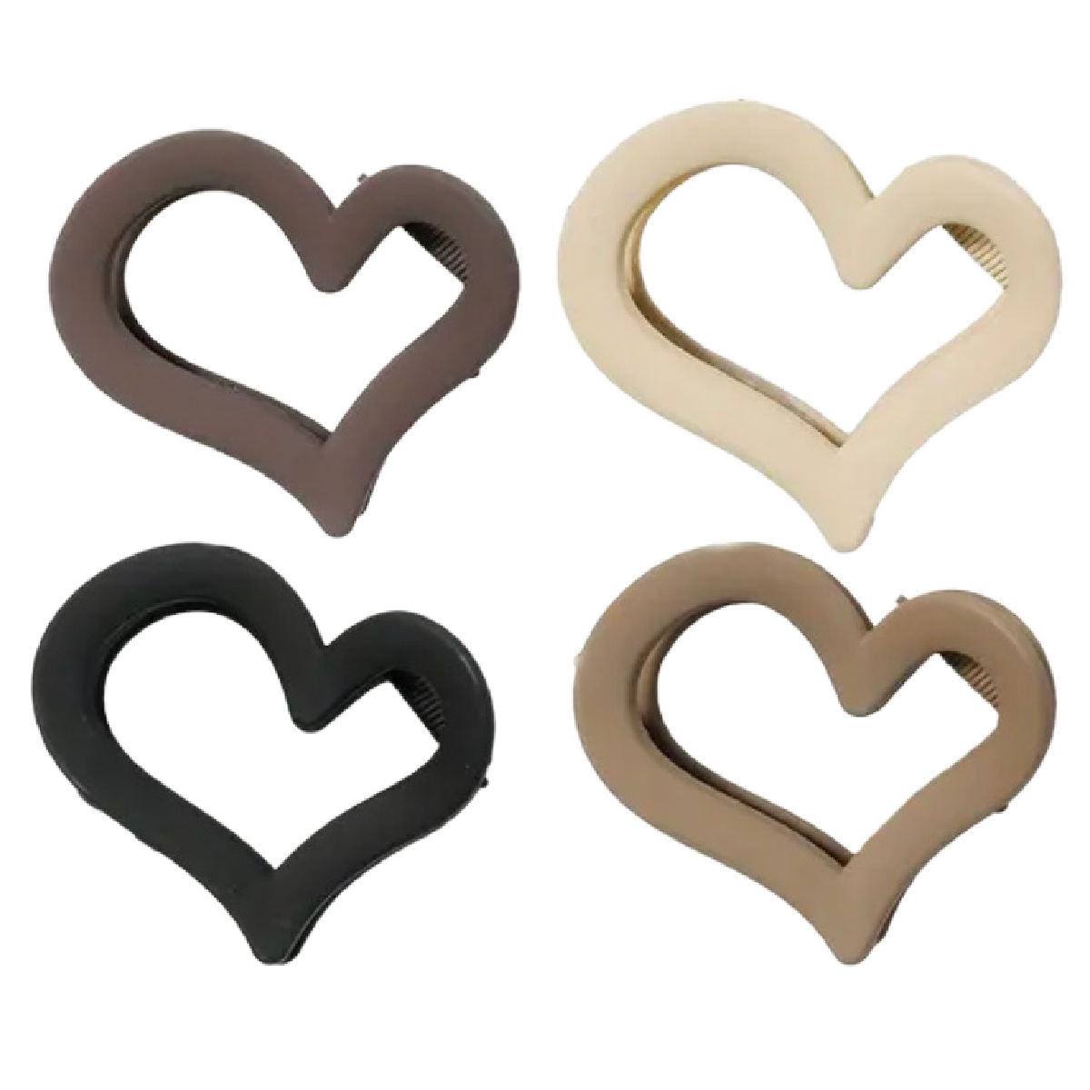 4 Pack of Heart Shaped Hair Claw Shark Clips 2.5" New Lot Accessory Neutral Set