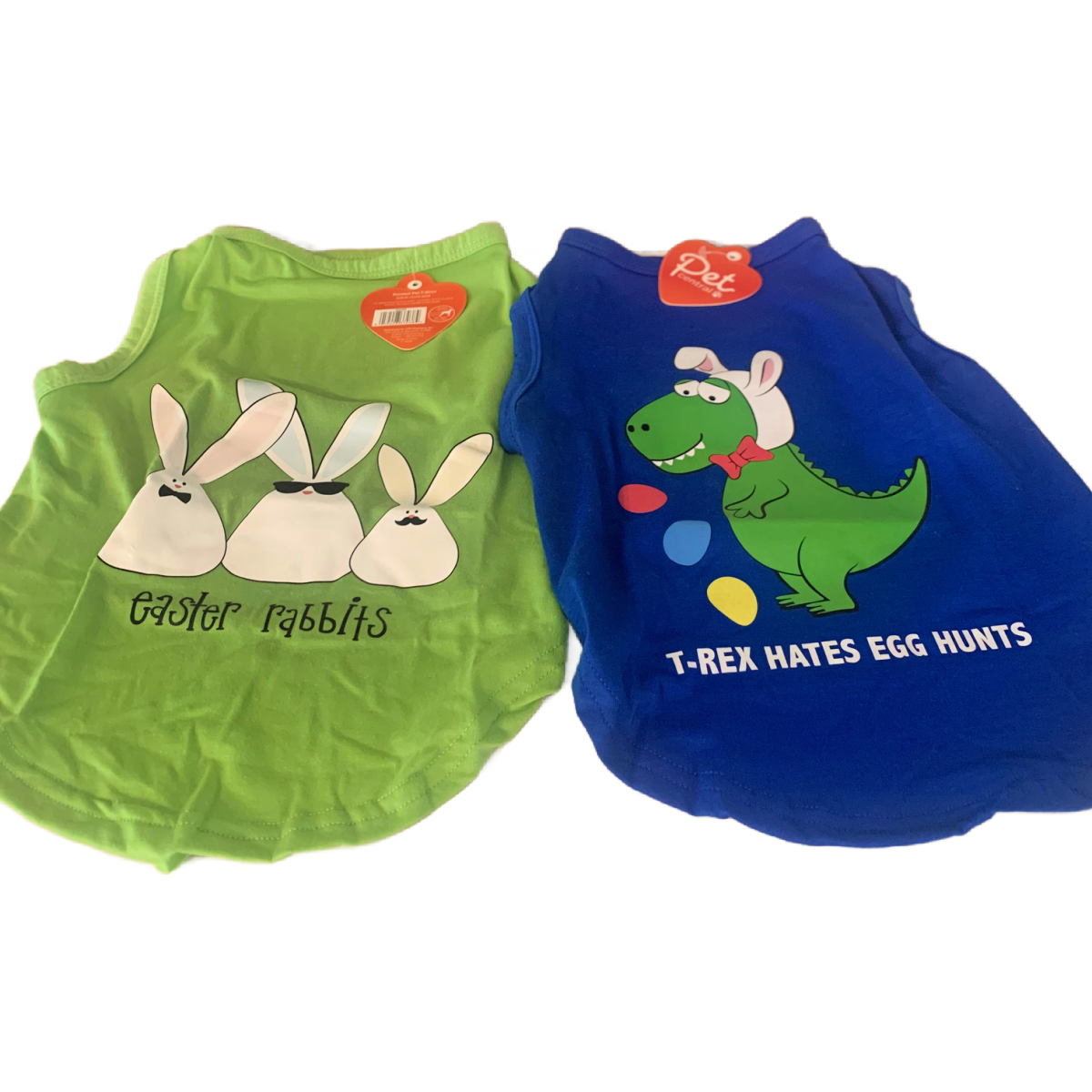 Pet Central Printed Dog Puppy Easter T-Shirts Lot of 2 Bunny Dino NEW
