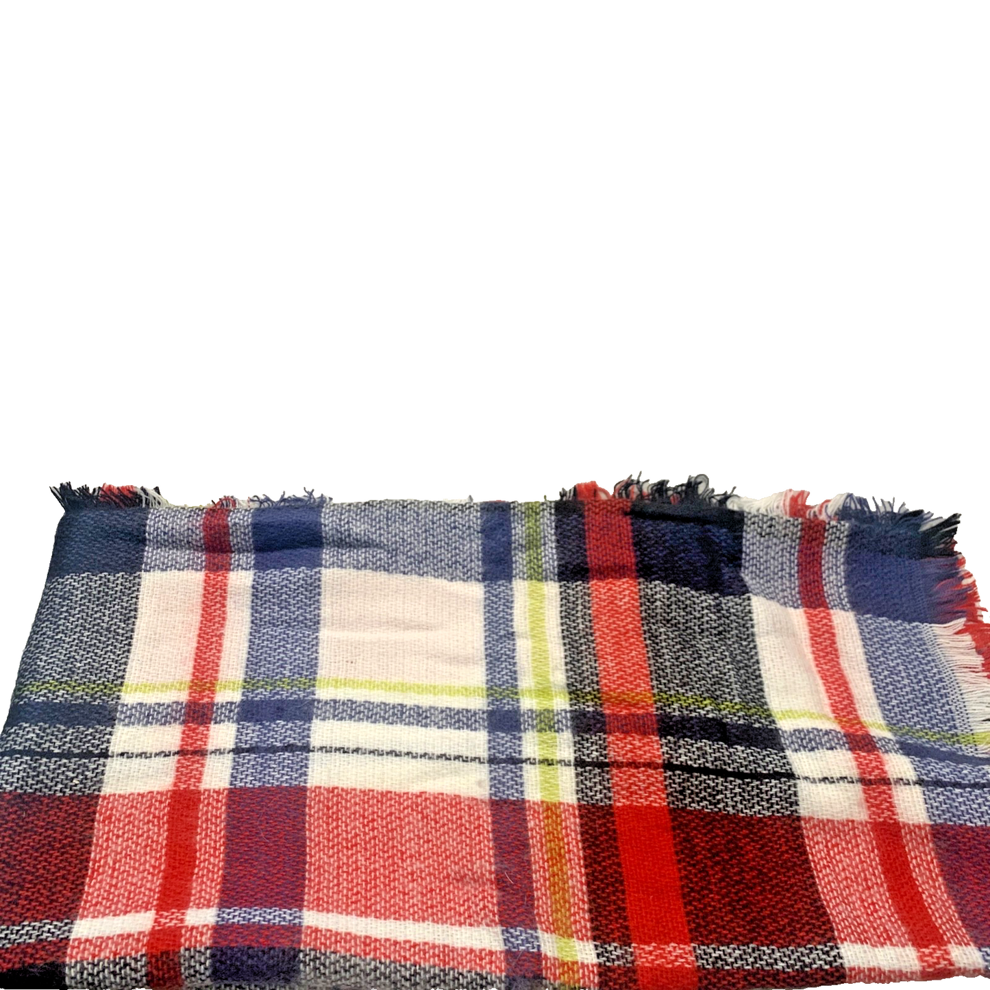 Large Plaid Blanket Wrap Scarf Square 47” Red Blue Green White Soft Acrylic
