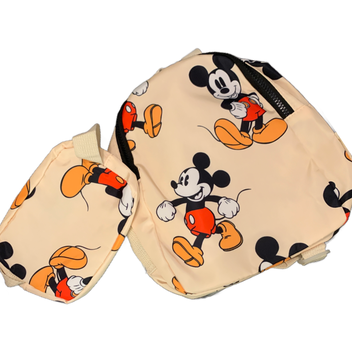 Disney Mickey Mouse Small Backpack Detachable Pouch Neutral Apricot Beige New