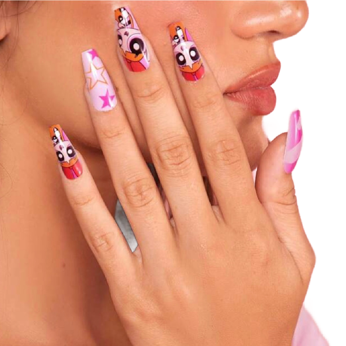 Powerpuff Girls Reusable Press-On Nails Set, Jelly Sticker, File, Cuticle Stick