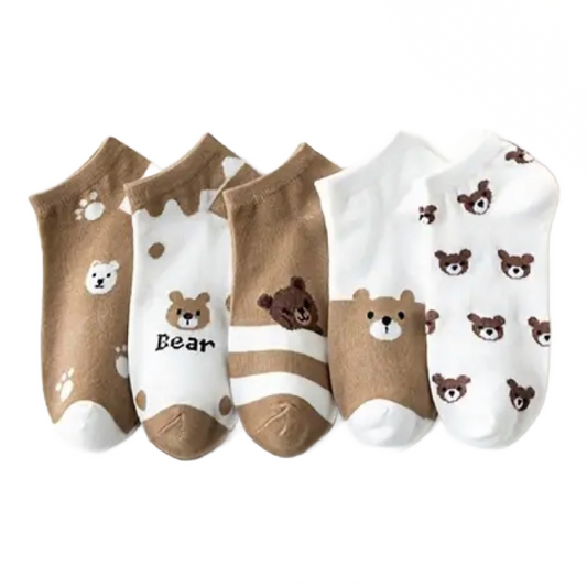 5 Pairs of Cartoon Bear Low Cut Ankle Socks Breathable Stockings Hosiery New