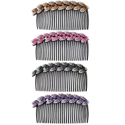 Rhinestone Flower Leaf Hair Side Comb Barrette Elegant Sparkling Accessories NEW
