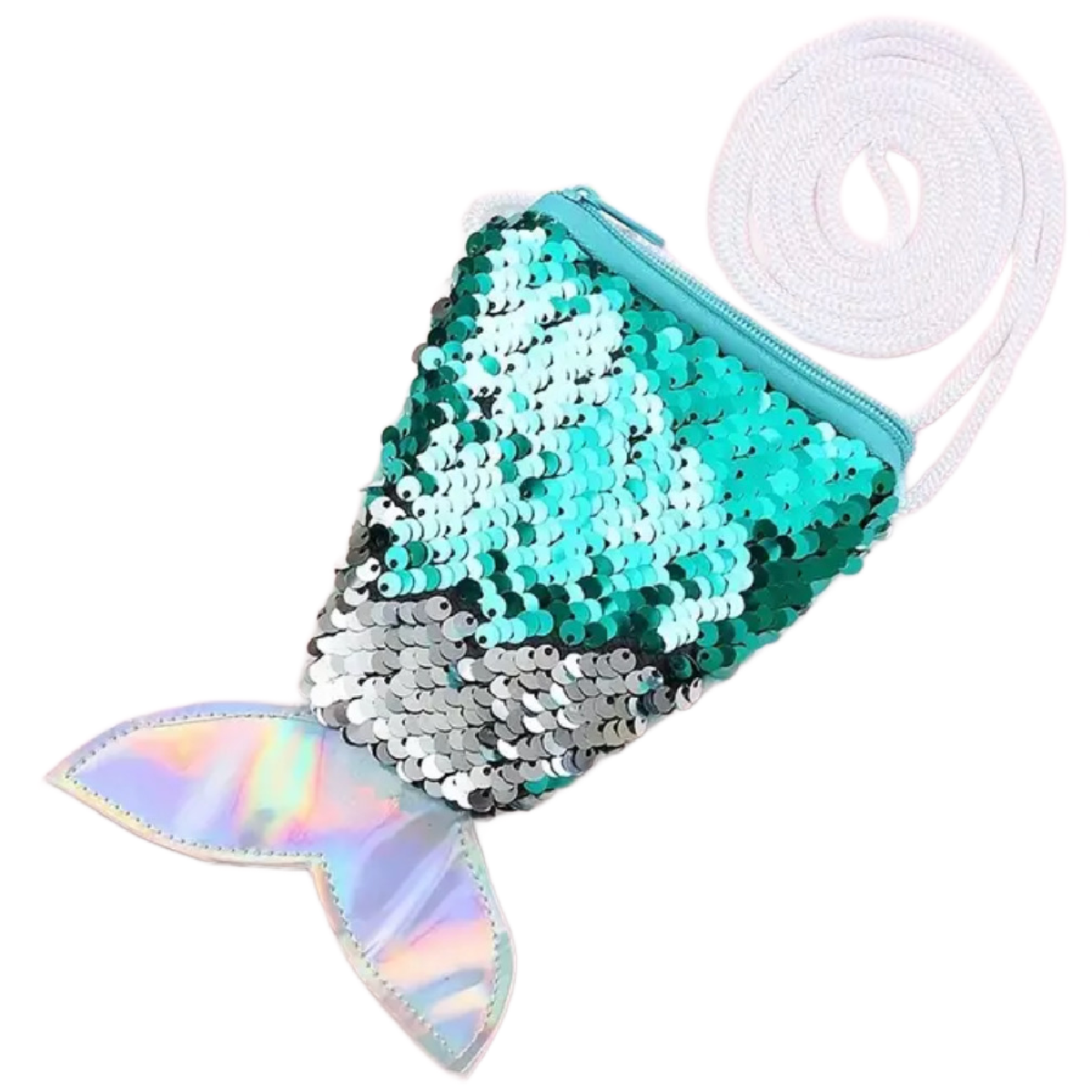Mini Shiny Sequin Mermaid Coin Purse For Girls Fish Tail Crossbody Bag New