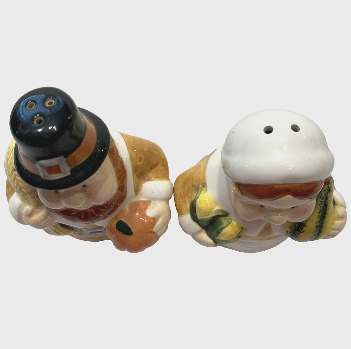 Hand-painted Ceramic Pilgrims Thanksgiving Salt & Pepper Shakers
