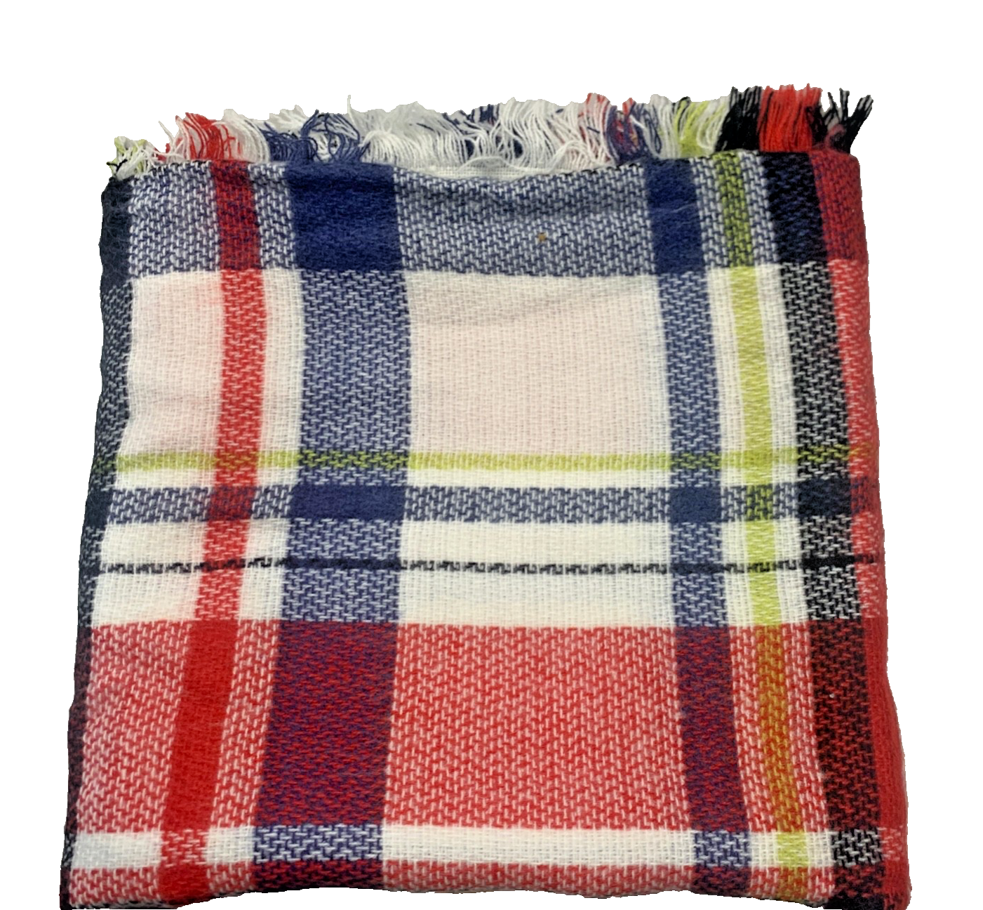 Large Plaid Blanket Wrap Scarf Square 47” Red Blue Green White Soft Acrylic