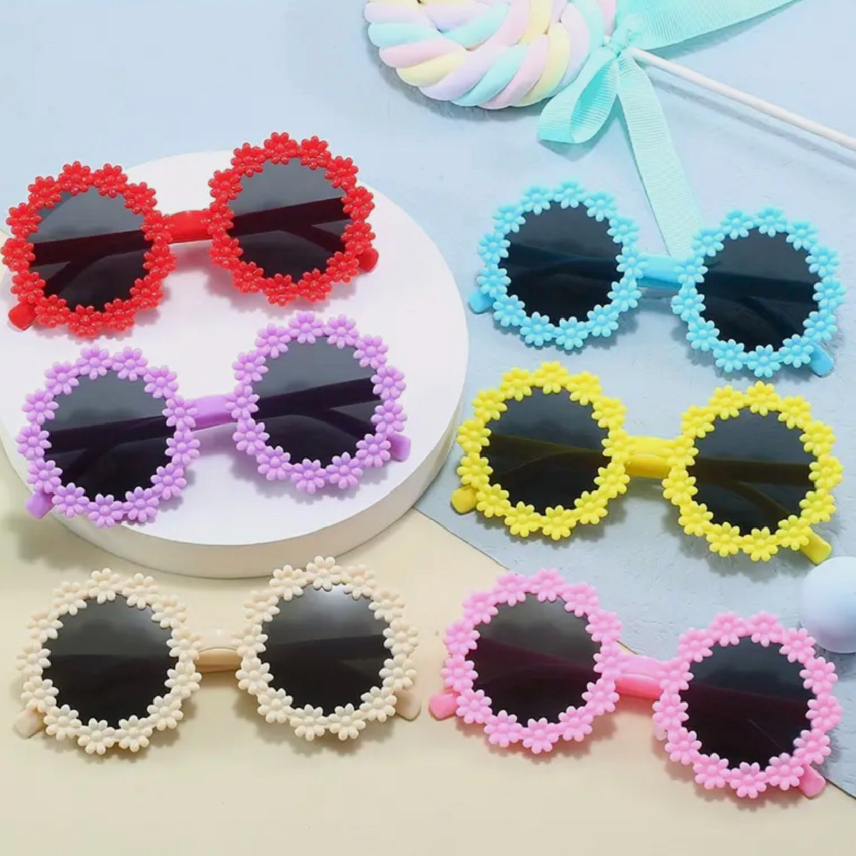 Round Floral Sunglasses Trendy Cute Toddler Kid Summer Tinted Shade Glasses New