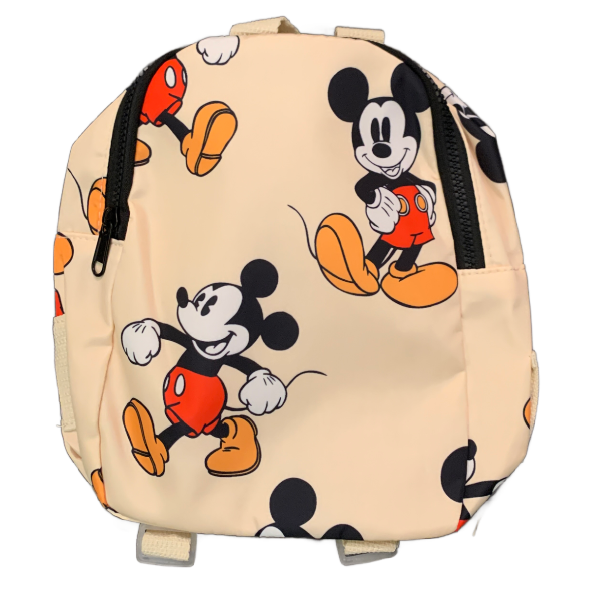 Disney Mickey Mouse Small Backpack Detachable Pouch Neutral Apricot Beige New