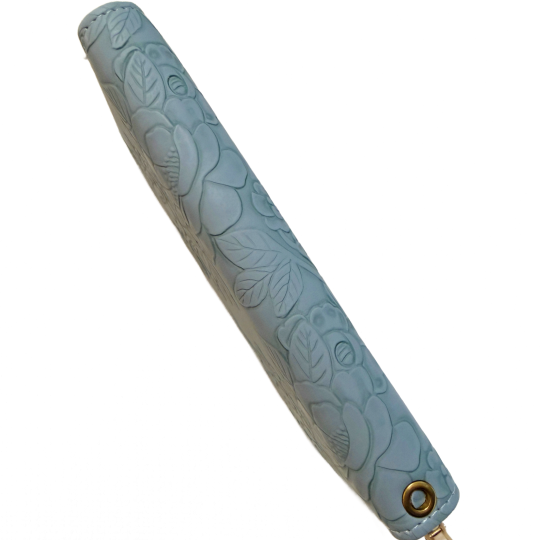 Slate Blue 7.5" Faux Leather Embossed Floral Wallet Wrist Strap Zipper New