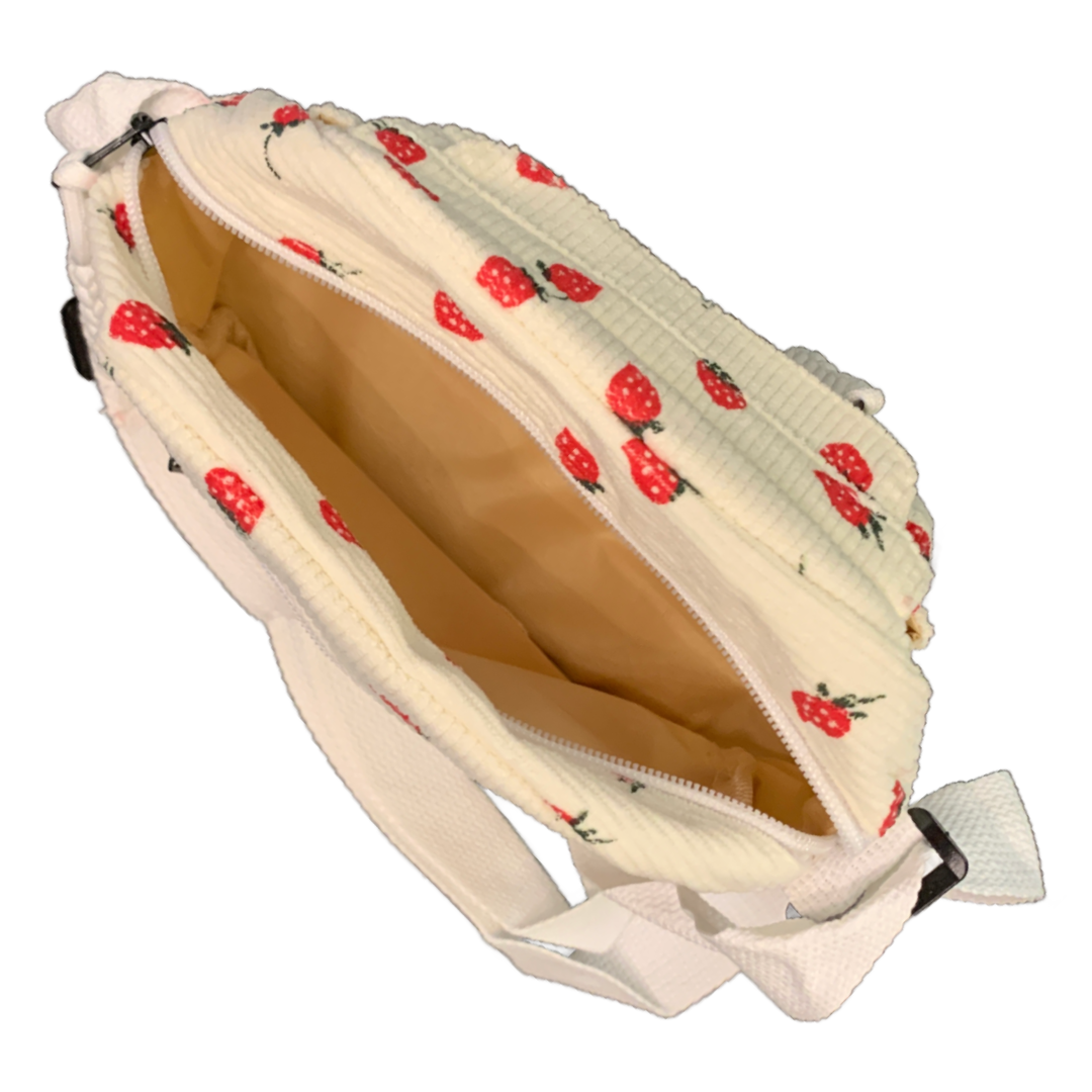 Small Corduroy Strawberry Print Shoulder Hand Bag Purse Crossbody New