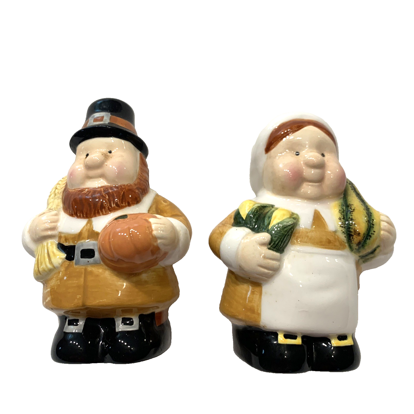 Hand-painted Ceramic Pilgrims Thanksgiving Salt & Pepper Shakers
