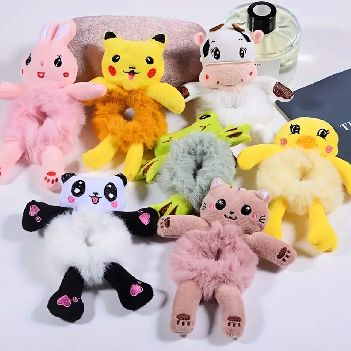 Cartoon Animal Plush Hair Scrunchies Faux Fur Ponytail Holder Girls Accessories