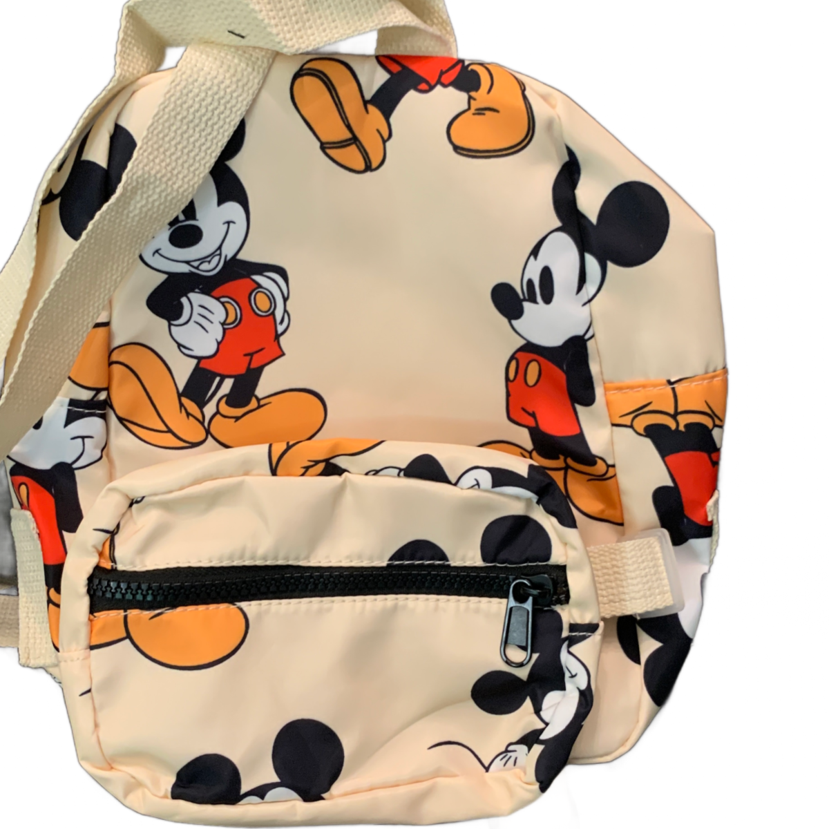 Disney Mickey Mouse Small Backpack Detachable Pouch Neutral Apricot Beige New