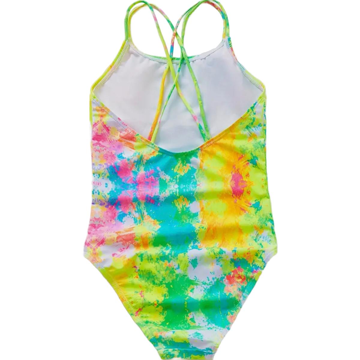 Colorful Tie Dye Pattern Print Swimwear Girls Criss-Cross Straps Swimsuit New