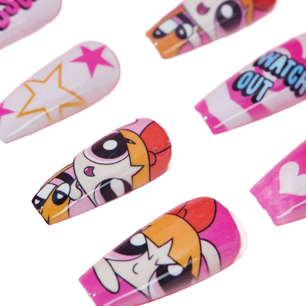 Powerpuff Girls Reusable Press-On Nails Set, Jelly Sticker, File, Cuticle Stick