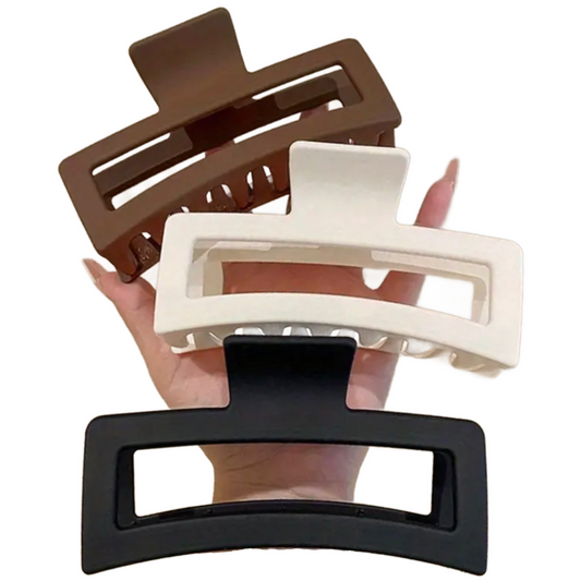 3 Pack 4.13" Rectangle Large Hair Claw Women Brown Black Cream Matte Nonslip Jaw