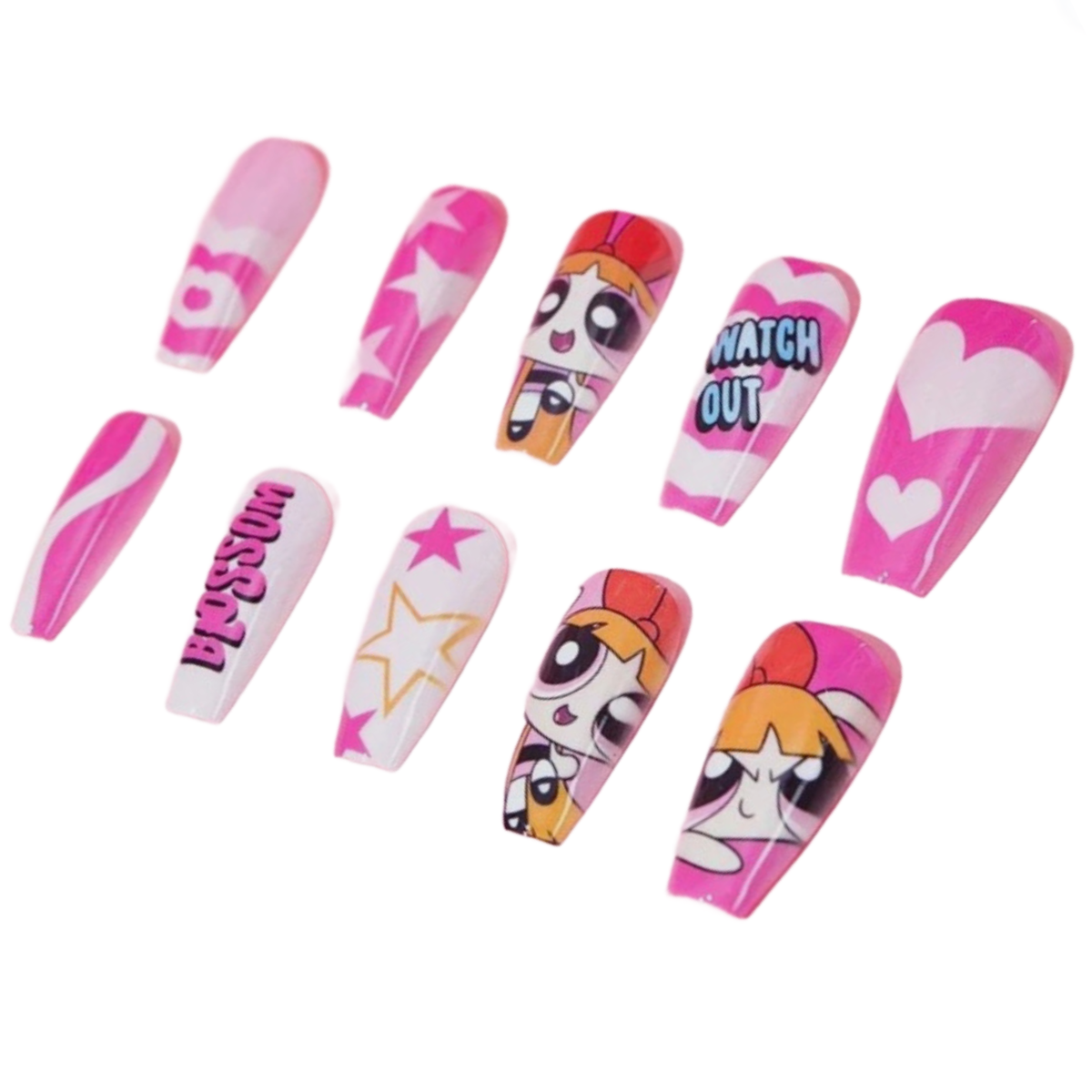 Powerpuff Girls Reusable Press-On Nails & Nail Stickers 2 New Lot Cartoon Sets