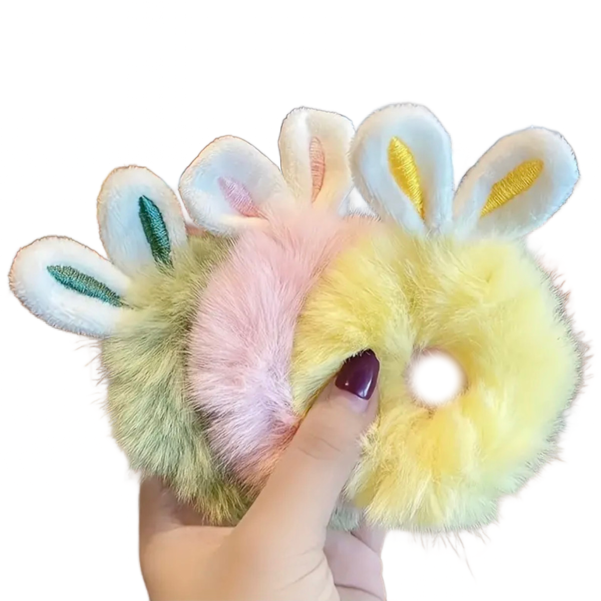 Bunny Rabbit Ears Plush Hair Tie Elastic Ring Ponytail Holder 4pc New Easter Set