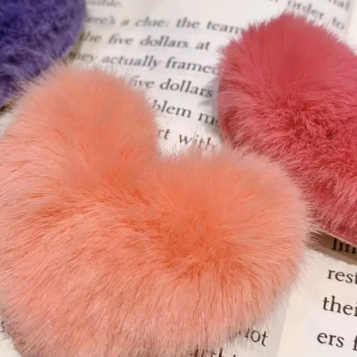 4pc Heart Soft Fuzzy Puffy Plush Snap Hair Clips 2" Barrettes Accessories New