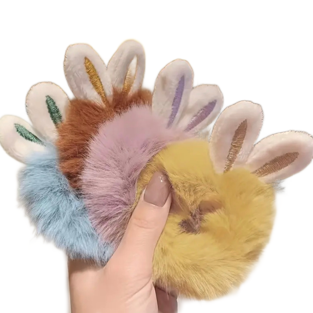 Bunny Rabbit Ears Plush Hair Tie Elastic Ring Ponytail Holder 4pc New Easter Set