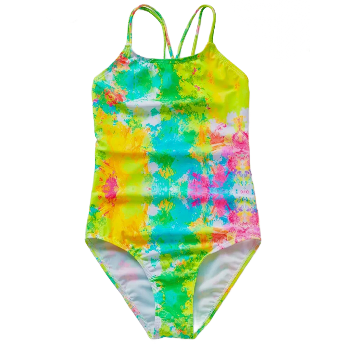 Colorful Tie Dye Pattern Print Swimwear Girls Criss-Cross Straps Swimsuit New