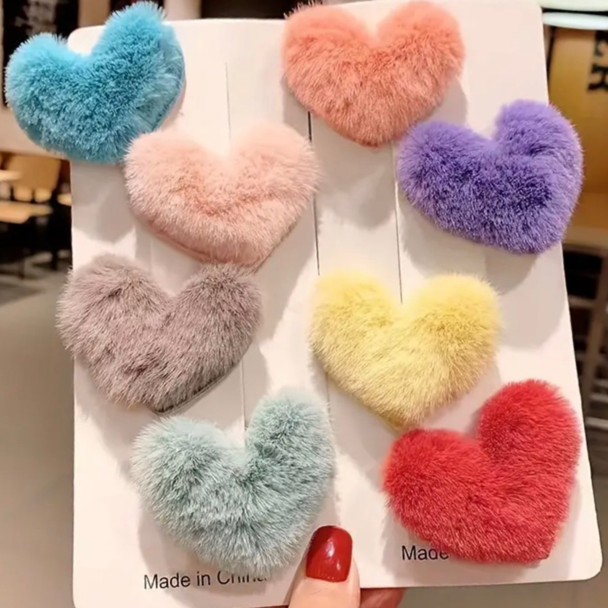 4pc Heart Soft Fuzzy Puffy Plush Snap Hair Clips 2" Barrettes Accessories New