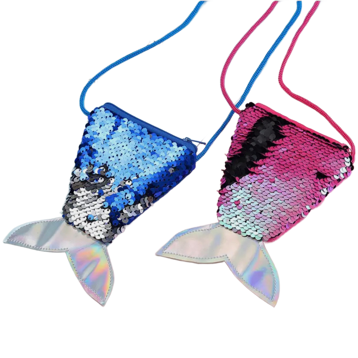 Mini Shiny Sequin Mermaid Coin Purse For Girls Fish Tail Crossbody Bag New